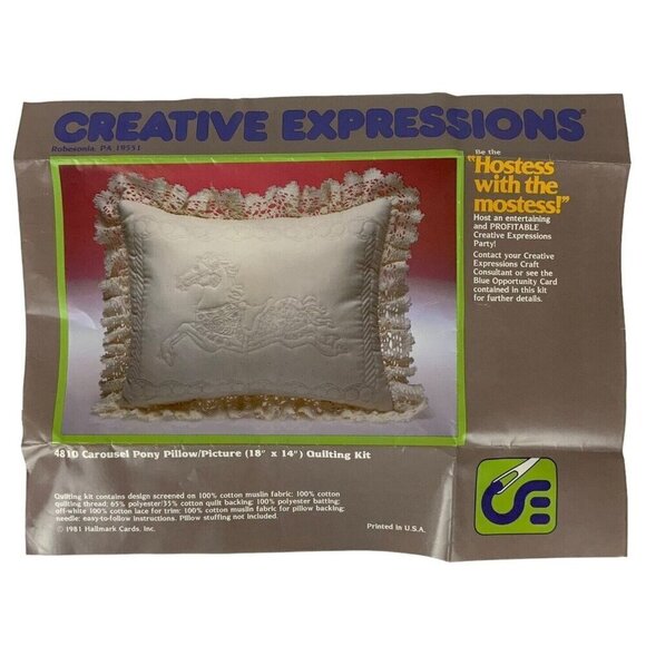 Creative Expressions 4810 Carousel Pony Quilted Pillow Kit 18x14 Vintage 1981 - Picture 1 of 2